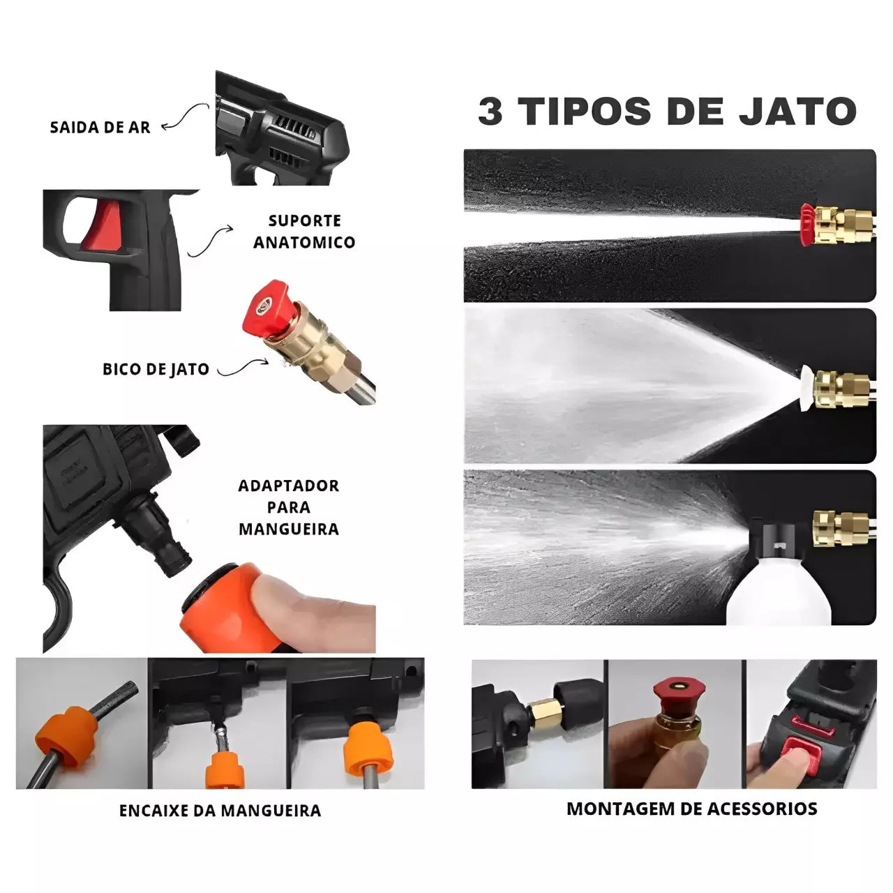 LAVADORA PORTÁTIL DE ALTA PRESSÃO Mangueira de 5m + Bateria Recarregável - Imagem 3